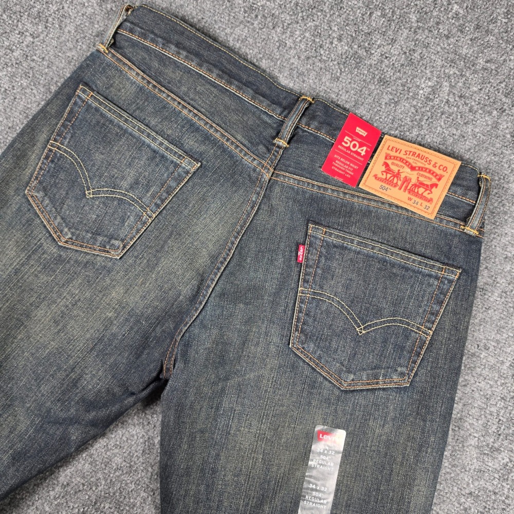 Levi's 504 Regular Straight Jeans Mens 34x32 Dark Wash Indigo Denim NWT